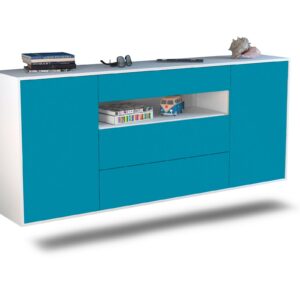 Sideboard Vallejo | hängend | Korpus Weiß | Front in Türkis | 180x79x35cm (BxHxT)