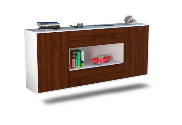 Sideboard Denton | hängend | Korpus Weiß | Front in Walnuss Holz Optik | 180x79x35cm (BxHxT)