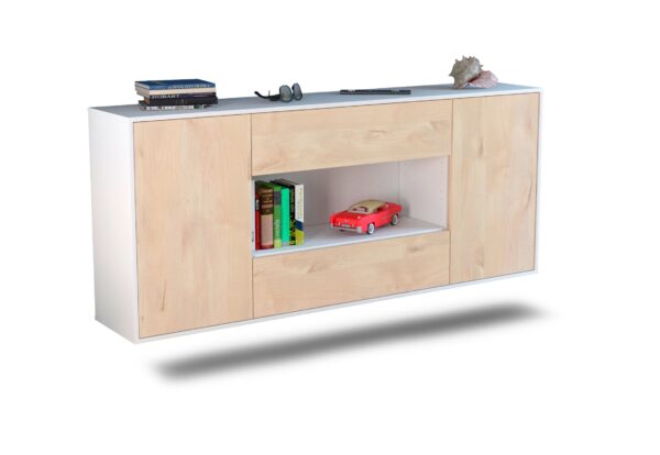 Sideboard Denton | hängend | Korpus Weiß | Front in Zeder Holz Optik | 180x79x35cm (BxHxT)