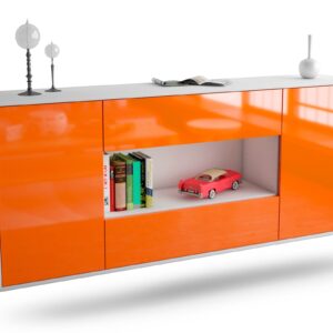 Sideboard Denton | hängend | Korpus Weiß | Front in Hochglanz Orange | 180x79x35cm (BxHxT)