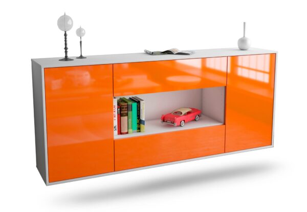 Sideboard Denton | hängend | Korpus Weiß | Front in Hochglanz Orange | 180x79x35cm (BxHxT)