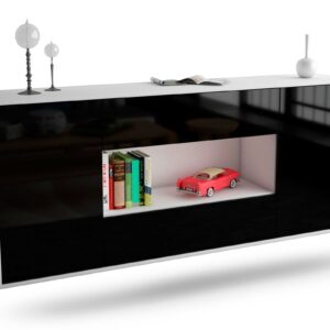 Sideboard Denton | hängend | Korpus Weiß | Front in Hochglanz Schwarz | 180x79x35cm (BxHxT)