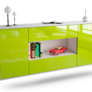 Sideboard Denton | hängend | Korpus Weiß | Front in Hochglanz Grün | 180x79x35cm (BxHxT)