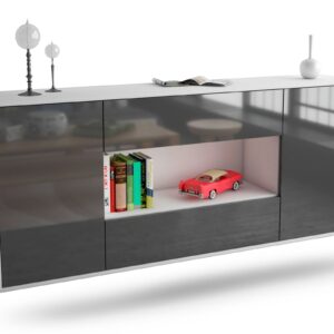Sideboard Denton | hängend | Korpus Weiß | Front in Hochglanz Grau | 180x79x35cm (BxHxT)