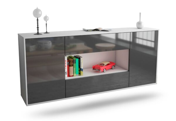 Sideboard Denton | hängend | Korpus Weiß | Front in Hochglanz Grau | 180x79x35cm (BxHxT)