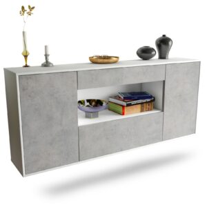 Sideboard Ann Arbor | hängend | Korpus Weiß | Front in Beton Optik | 180x79x35cm (BxHxT)