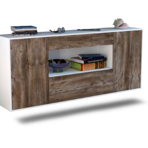 Sideboard Ann Arbor | hängend | Korpus Weiß | Front in Treibholz Holz Optik | 180x79x35cm (BxHxT)