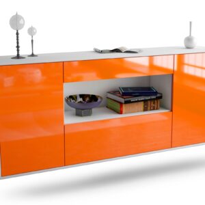 Sideboard Ann Arbor | hängend | Korpus Weiß | Front in Hochglanz Orange | 180x79x35cm (BxHxT)