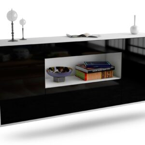 Sideboard Ann Arbor | hängend | Korpus Weiß | Front in Hochglanz Schwarz | 180x79x35cm (BxHxT)