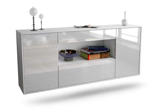 Sideboard Ann Arbor | hängend | Korpus Weiß | Front in Hochglanz Weiß | 180x79x35cm (BxHxT)