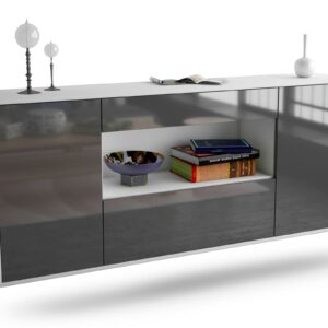 Sideboard Ann Arbor | hängend | Korpus Weiß | Front in Hochglanz Grau | 180x79x35cm (BxHxT)