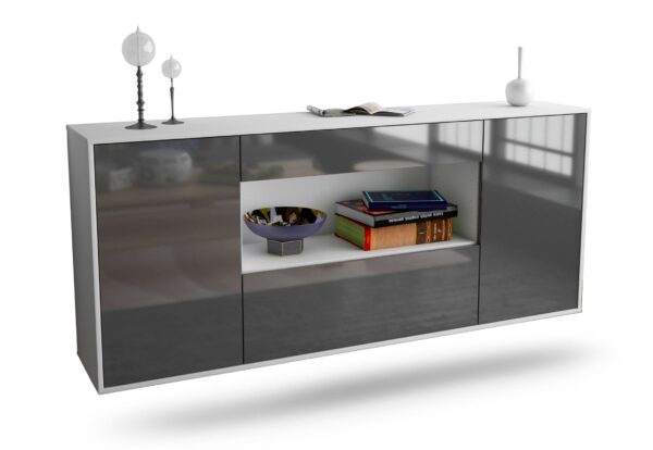 Sideboard Ann Arbor | hängend | Korpus Weiß | Front in Hochglanz Grau | 180x79x35cm (BxHxT)
