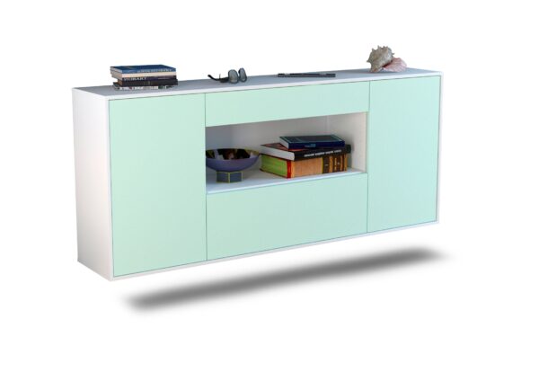 Sideboard Ann Arbor | hängend | Korpus Weiß | Front in Mint | 180x79x35cm (BxHxT)
