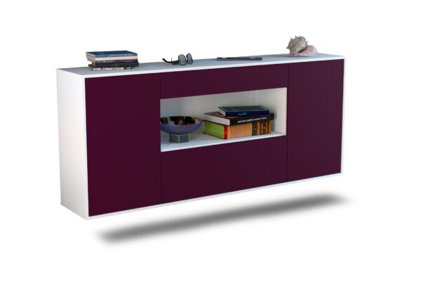 Sideboard Ann Arbor | hängend | Korpus Weiß | Front in Lila | 180x79x35cm (BxHxT)