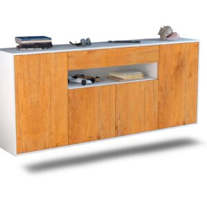 Sideboard Lansing | hängend | Korpus Weiß | Front in Eiche Holz Optik | 180x79x35cm (BxHxT)
