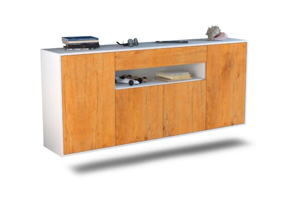 Sideboard Lansing | hängend | Korpus Weiß | Front in Eiche Holz Optik | 180x79x35cm (BxHxT)
