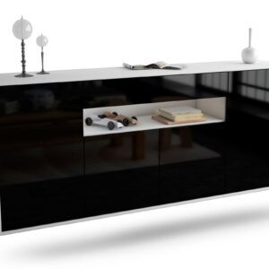 Sideboard Lansing | hängend | Korpus Weiß | Front in Hochglanz Schwarz | 180x79x35cm (BxHxT)