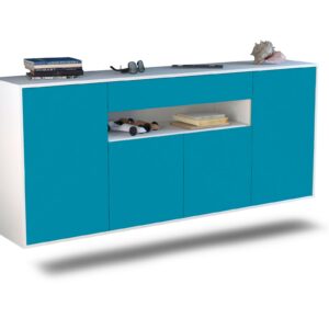 Sideboard Lansing | hängend | Korpus Weiß | Front in Türkis | 180x79x35cm (BxHxT)
