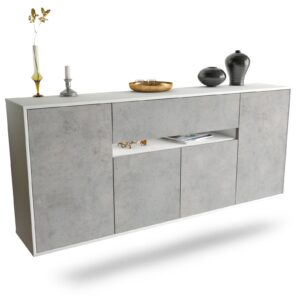 Sideboard Flint | hängend | Korpus Weiß | Front in Beton Optik | 180x79x35cm (BxHxT)