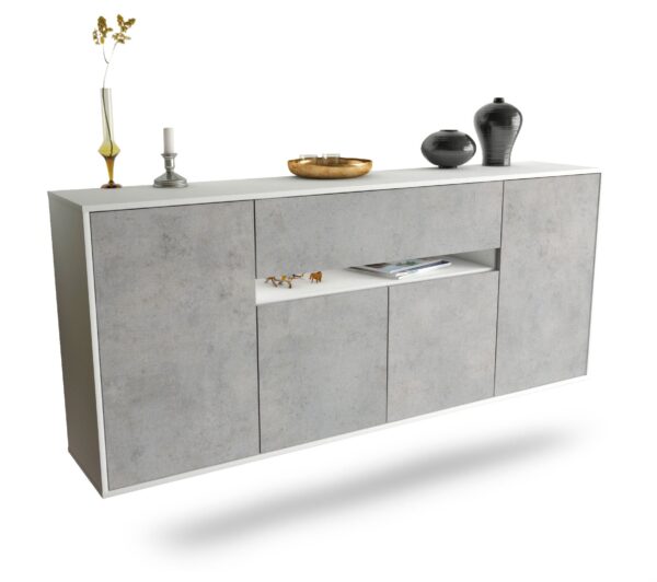 Sideboard Flint | hängend | Korpus Weiß | Front in Beton Optik | 180x79x35cm (BxHxT)