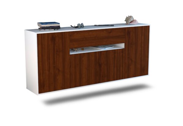 Sideboard Flint | hängend | Korpus Weiß | Front in Walnuss Holz Optik | 180x79x35cm (BxHxT)