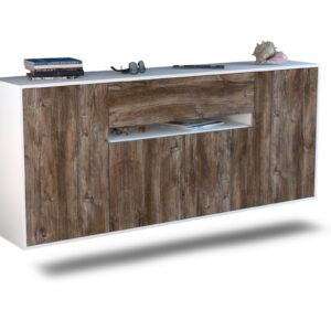 Sideboard Flint | hängend | Korpus Weiß | Front in Treibholz Holz Optik | 180x79x35cm (BxHxT)
