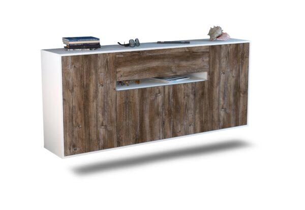 Sideboard Flint | hängend | Korpus Weiß | Front in Treibholz Holz Optik | 180x79x35cm (BxHxT)