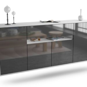 Sideboard Flint | hängend | Korpus Weiß | Front in Hochglanz Grau | 180x79x35cm (BxHxT)