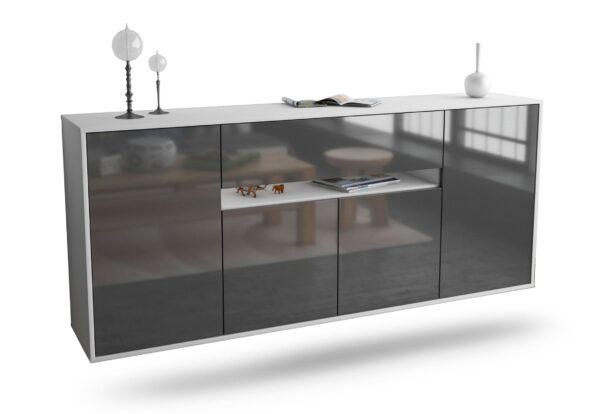 Sideboard Flint | hängend | Korpus Weiß | Front in Hochglanz Grau | 180x79x35cm (BxHxT)