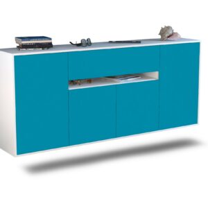 Sideboard Flint | hängend | Korpus Weiß | Front in Türkis | 180x79x35cm (BxHxT)