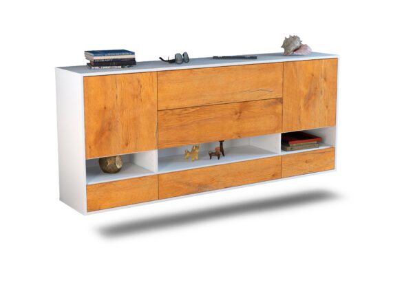 Sideboard Lafayette | hängend | Korpus Weiß | Front in Eiche Holz Optik | 180x79x35cm (BxHxT)