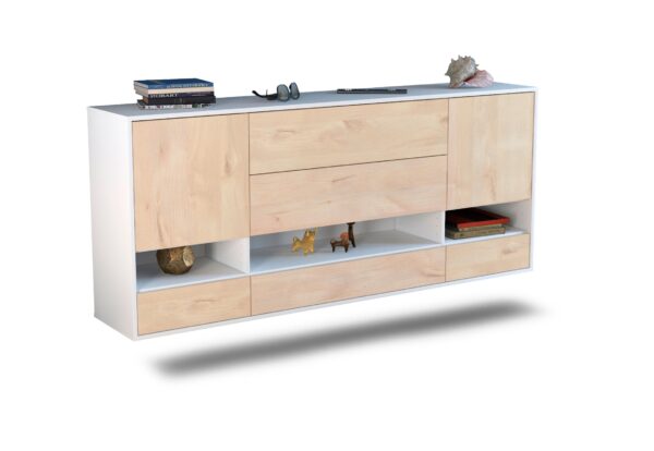 Sideboard Lafayette | hängend | Korpus Weiß | Front in Zeder Holz Optik | 180x79x35cm (BxHxT)