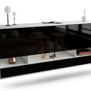 Sideboard Lafayette | hängend | Korpus Weiß | Front in Hochglanz Schwarz | 180x79x35cm (BxHxT)