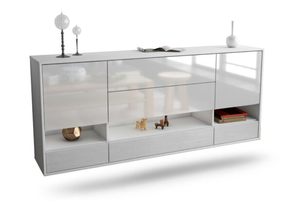 Sideboard Lafayette | hängend | Korpus Weiß | Front in Hochglanz Weiß | 180x79x35cm (BxHxT)