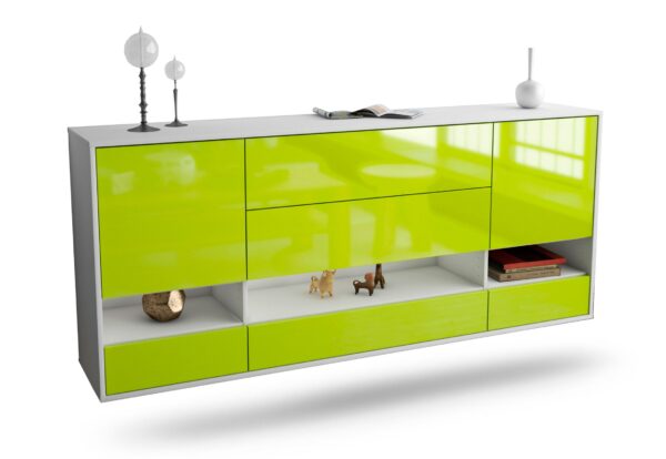 Sideboard Lafayette | hängend | Korpus Weiß | Front in Hochglanz Grün | 180x79x35cm (BxHxT)