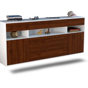 Sideboard Inglewood | hängend | Korpus Weiß | Front in Walnuss Holz Optik | 180x79x35cm (BxHxT)