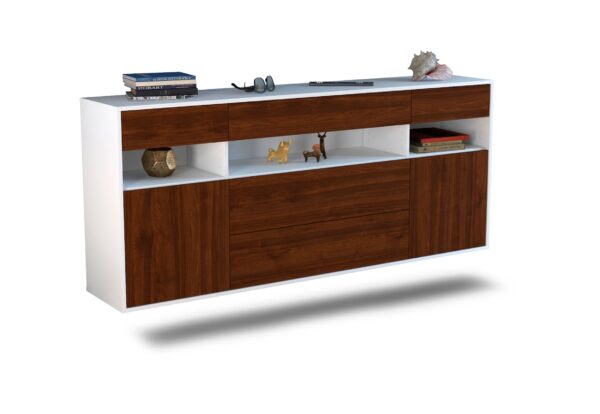 Sideboard Inglewood | hängend | Korpus Weiß | Front in Walnuss Holz Optik | 180x79x35cm (BxHxT)