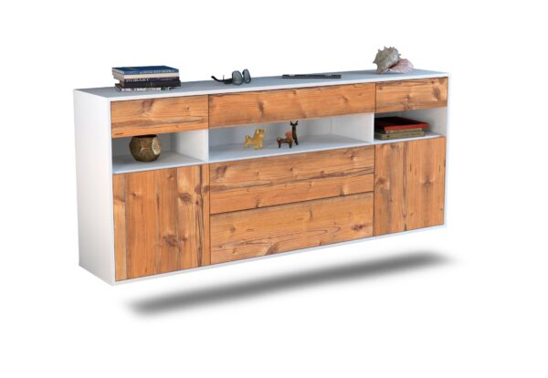 Sideboard Inglewood | hängend | Korpus Weiß | Front in Pinie Holz Optik | 180x79x35cm (BxHxT)