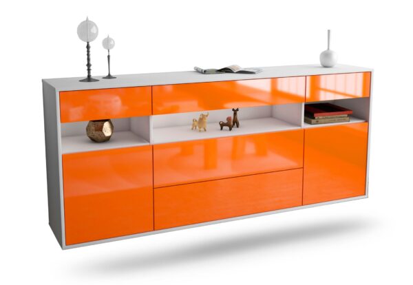 Sideboard Inglewood | hängend | Korpus Weiß | Front in Hochglanz Orange | 180x79x35cm (BxHxT)