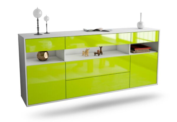 Sideboard Inglewood | hängend | Korpus Weiß | Front in Hochglanz Grün | 180x79x35cm (BxHxT)