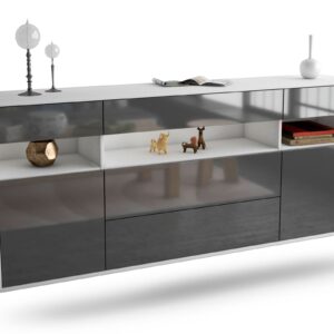 Sideboard Inglewood | hängend | Korpus Weiß | Front in Hochglanz Grau | 180x79x35cm (BxHxT)