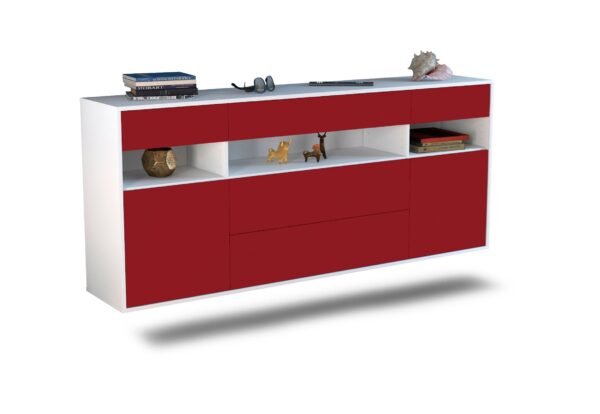 Sideboard Inglewood | hängend | Korpus Weiß | Front in Bordeaux | 180x79x35cm (BxHxT)