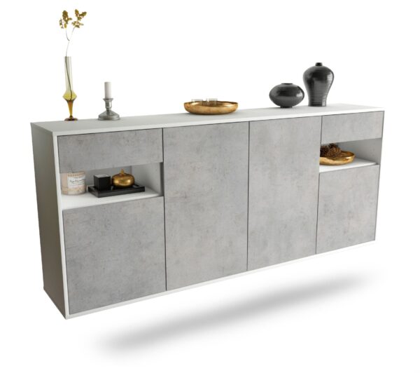 Sideboard Killeen | hängend | Korpus Weiß | Front in Beton Optik | 180x79x35cm (BxHxT)