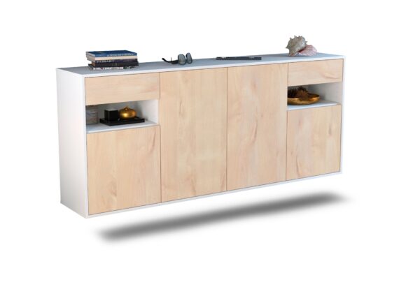 Sideboard Killeen | hängend | Korpus Weiß | Front in Zeder Holz Optik | 180x79x35cm (BxHxT)