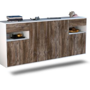 Sideboard Killeen | hängend | Korpus Weiß | Front in Treibholz Holz Optik | 180x79x35cm (BxHxT)