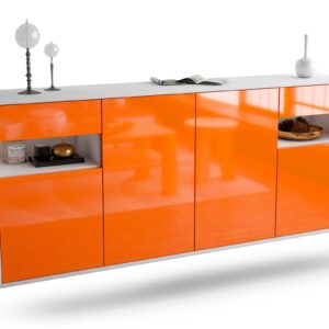 Sideboard Killeen | hängend | Korpus Weiß | Front in Hochglanz Orange | 180x79x35cm (BxHxT)
