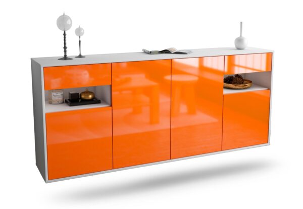 Sideboard Killeen | hängend | Korpus Weiß | Front in Hochglanz Orange | 180x79x35cm (BxHxT)