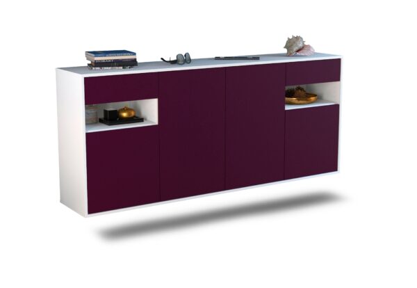 Sideboard Killeen | hängend | Korpus Weiß | Front in Lila | 180x79x35cm (BxHxT)