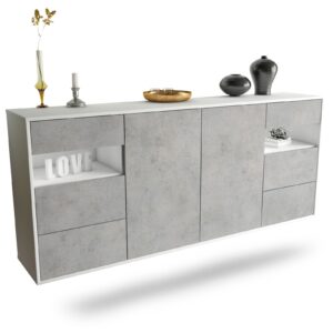Sideboard Thornton | hängend | Korpus Weiß | Front in Beton Optik | 180x79x35cm (BxHxT)