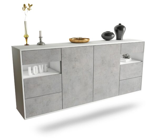 Sideboard Thornton | hängend | Korpus Weiß | Front in Beton Optik | 180x79x35cm (BxHxT)
